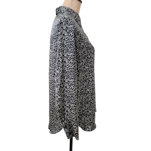 H&M Size M Black with Ditzy White Abstract Spots Satin Button Front Shirt - Picture 5 of 14